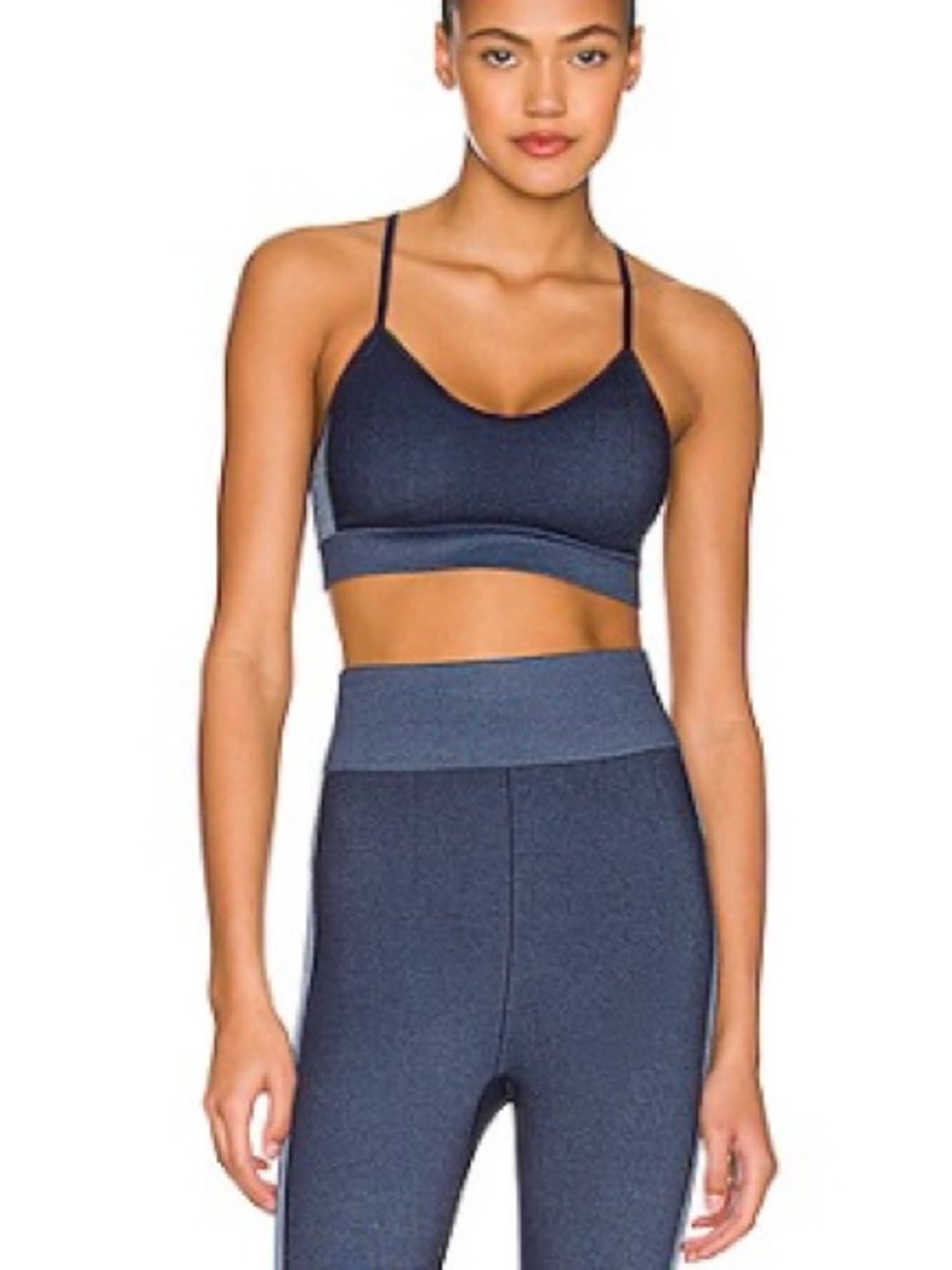 The Upside Blue Circular Knit Set — High-Waist Midi Pant & Zahra Bra